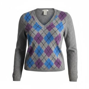 TWEEDS 2 ply quality cashmere argyle M V-neck sweater preppy old money academia